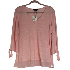 Sanctuary Women XXL Pink Linen 3/4 Tie Sleeve Sheer Trim Top NWT